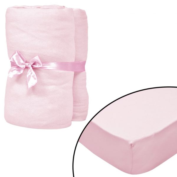 Dra-på-lakan för barnsäng 4 st 60x120 cm bomullsjersey rosa